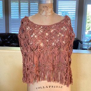 Ella Moss Crochet Fringe Poncho Beach Cover Up Festival Boho One Size